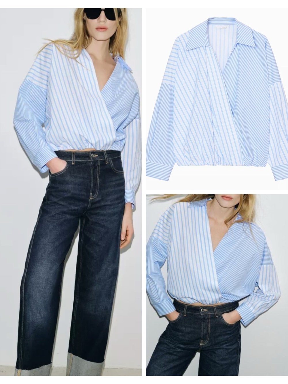 ZARA poplin light blue striped shirt